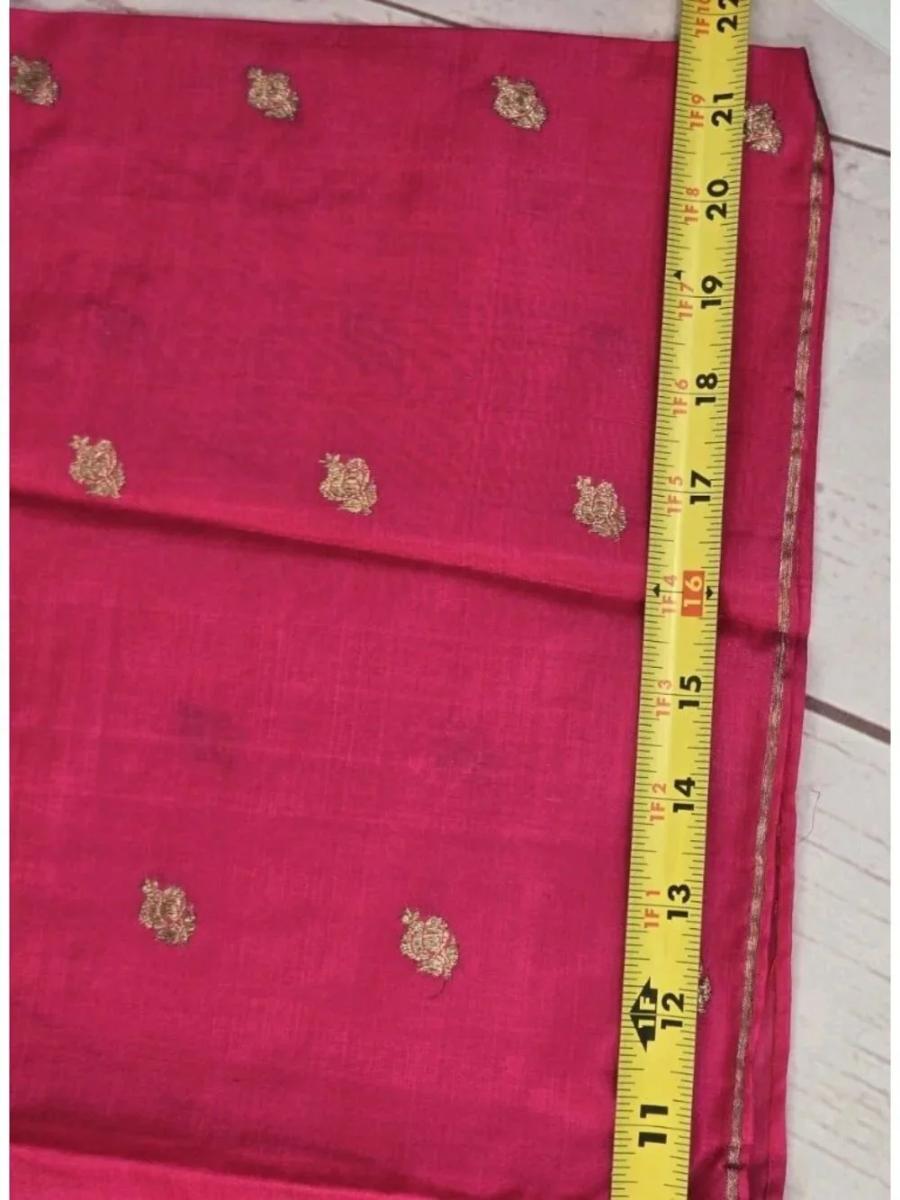 Hand Woven 100% Pure Silk MAGENTA PINK GOLD Made in India Saree Scarf @ 43